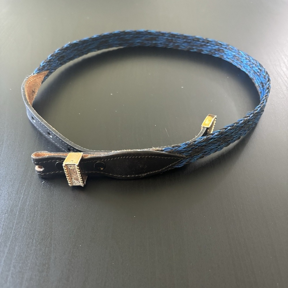 Brushy Creek Western Belt Women's Cowhide Leather‎ End Blue Woven SZ 30 (36")